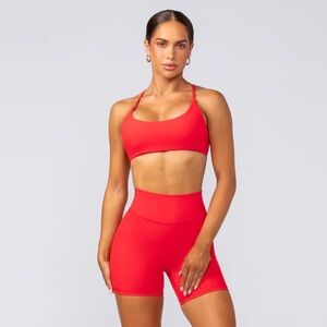 Red Athletic Crop Top and Shorts Set